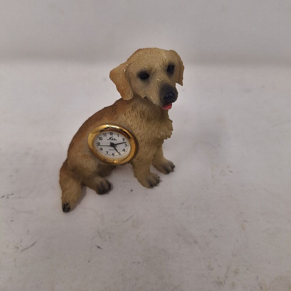 Nikko Golden Retriever Figurine Desk Clock Sitting Dog Resin Home Decor Accent
